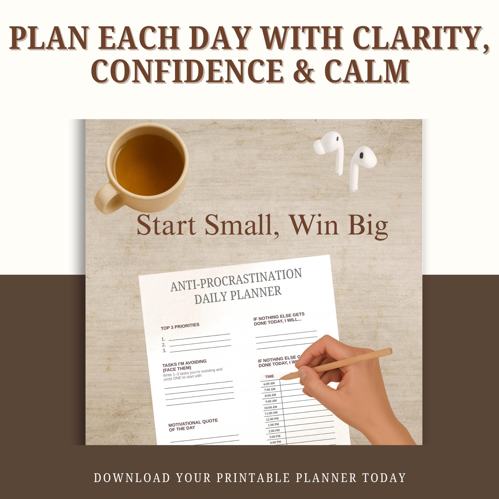 Anti-Procrastination Daily Planner – Weekly Goal Tracker Printable PDF | productivity planner, time audit worksheet, mindset reset printable