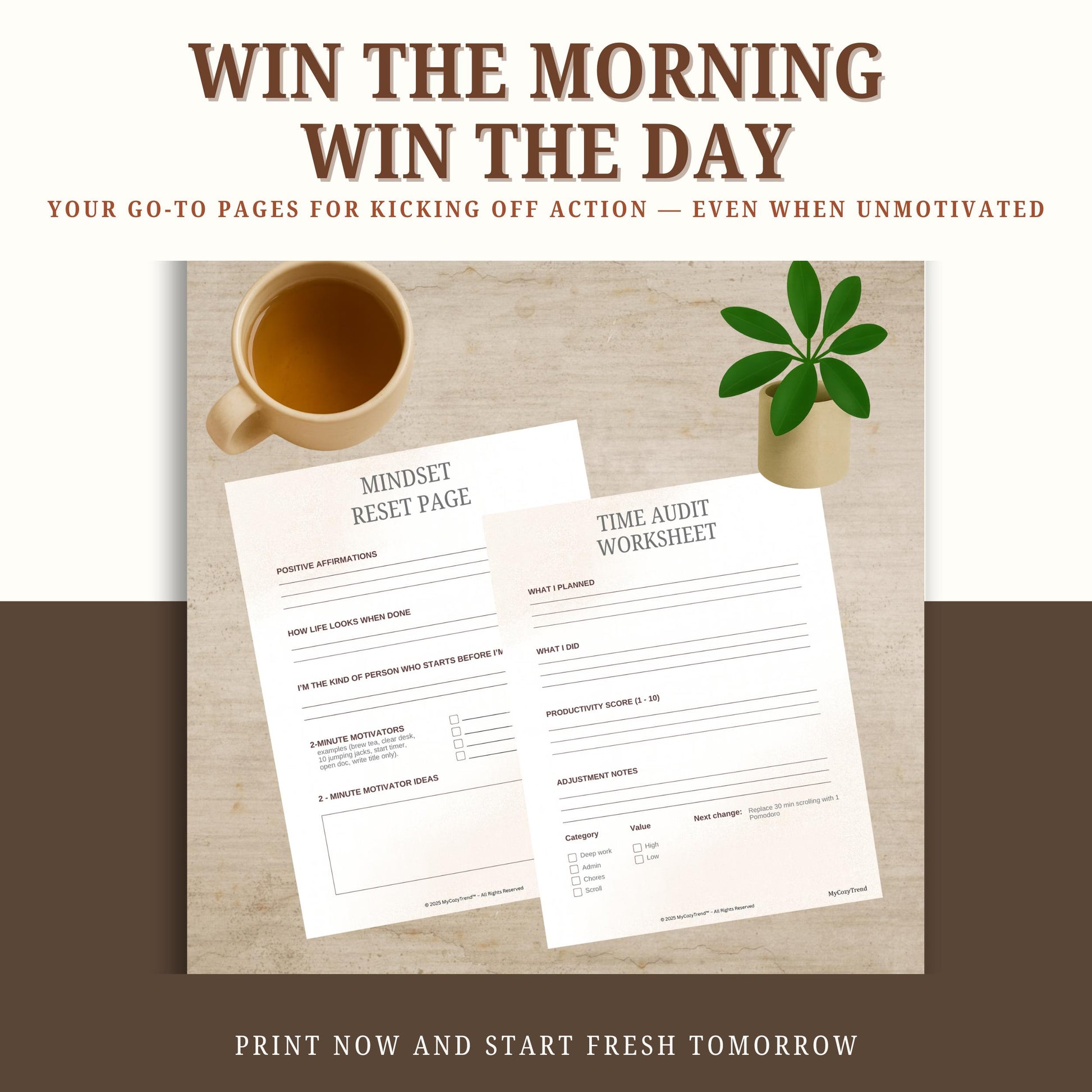 Anti-Procrastination Daily Planner – Weekly Goal Tracker Printable PDF | productivity planner, time audit worksheet, mindset reset printable