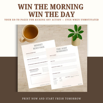 Anti-Procrastination Daily Planner – Weekly Goal Tracker Printable PDF | productivity planner, time audit worksheet, mindset reset printable