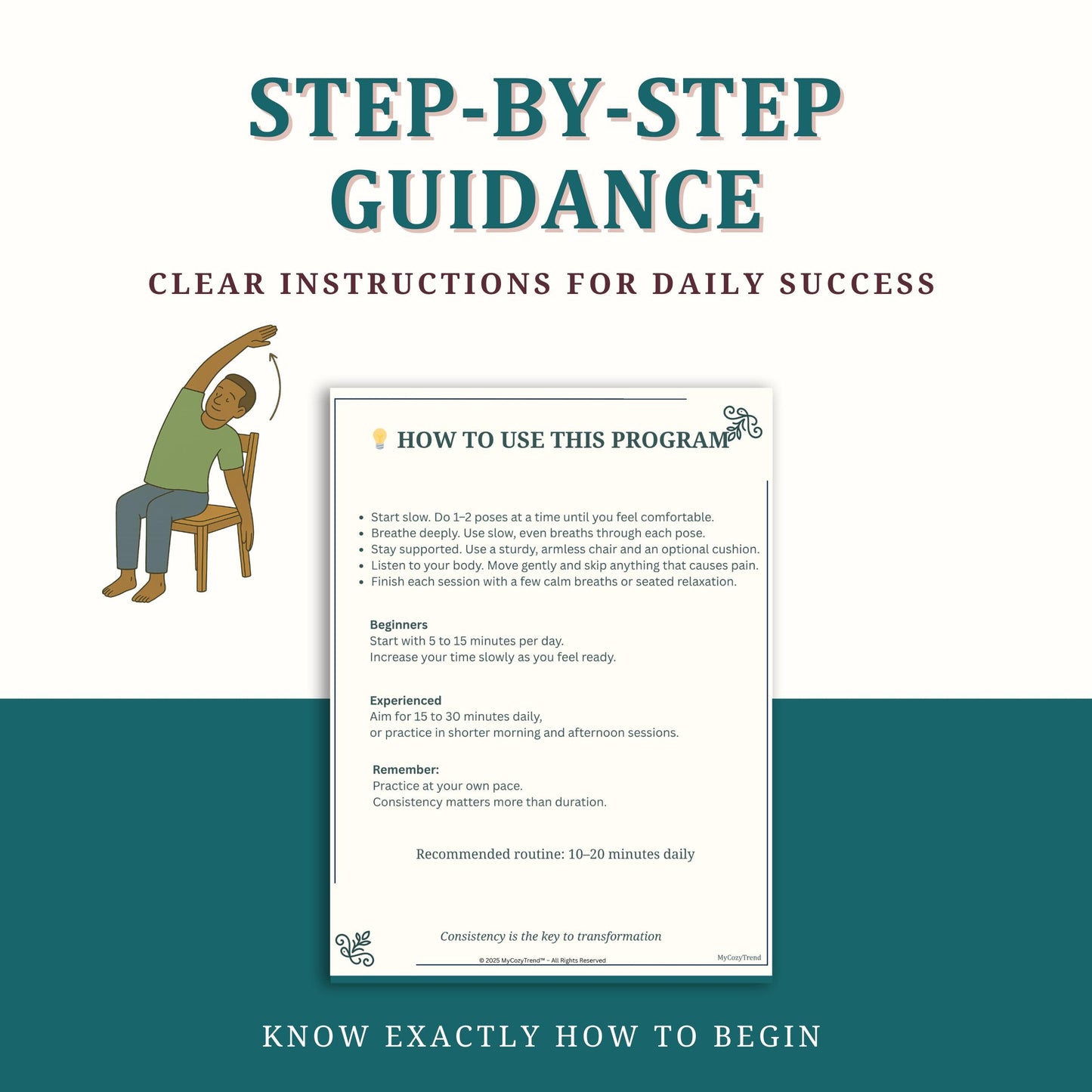 Chair Yoga for Seniors & Beginners – Printable PDF Program | simple seated yoga exercises for elderly mobility and balance PDF