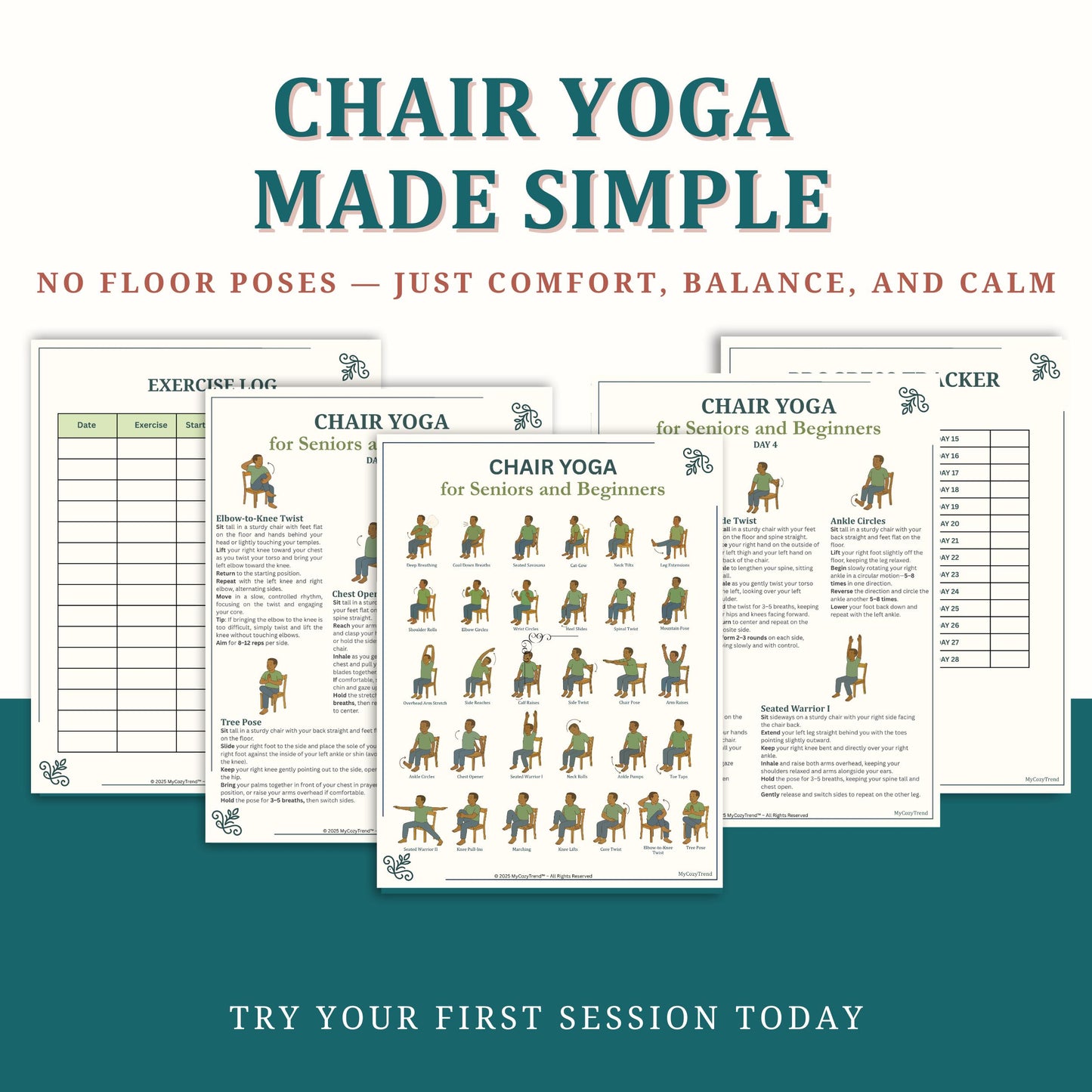 Chair Yoga for Seniors & Beginners – Printable PDF Program | simple seated yoga exercises for elderly mobility and balance PDF