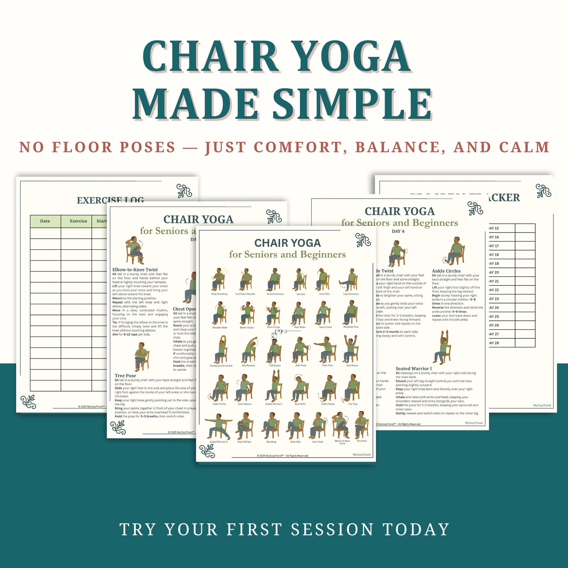 Chair Yoga for Seniors & Beginners – Printable PDF Program | simple seated yoga exercises for elderly mobility and balance PDF